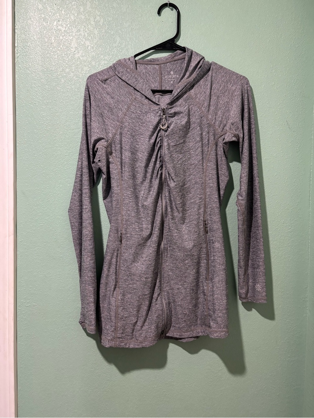 Athleta Heather Gray Hooded Zip Ruched Active Jacket